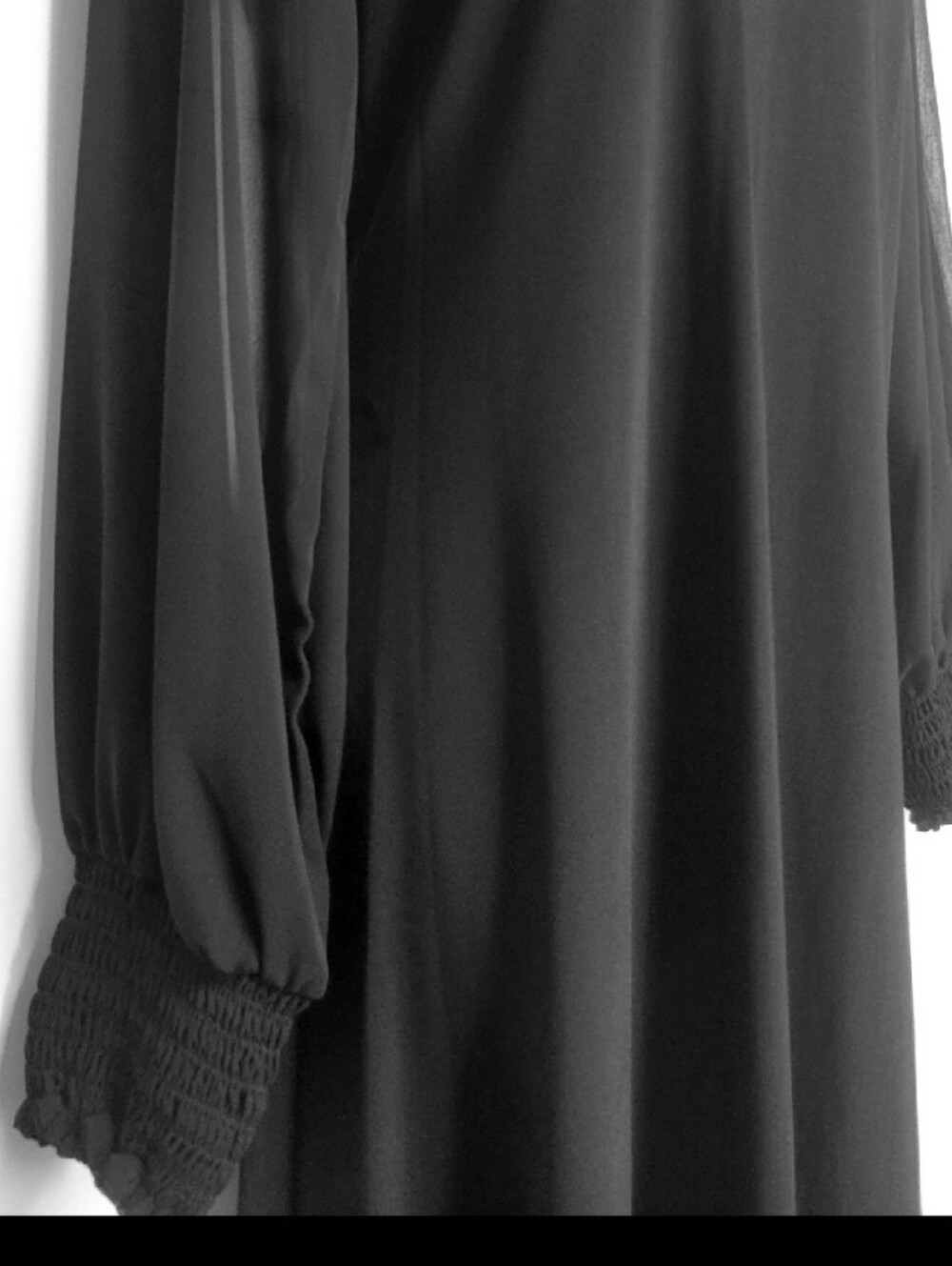 MSK Black Sheer Long-Sleeve Smocked-Yoke A-Line Midi Dress Small - Picture 7 of 8